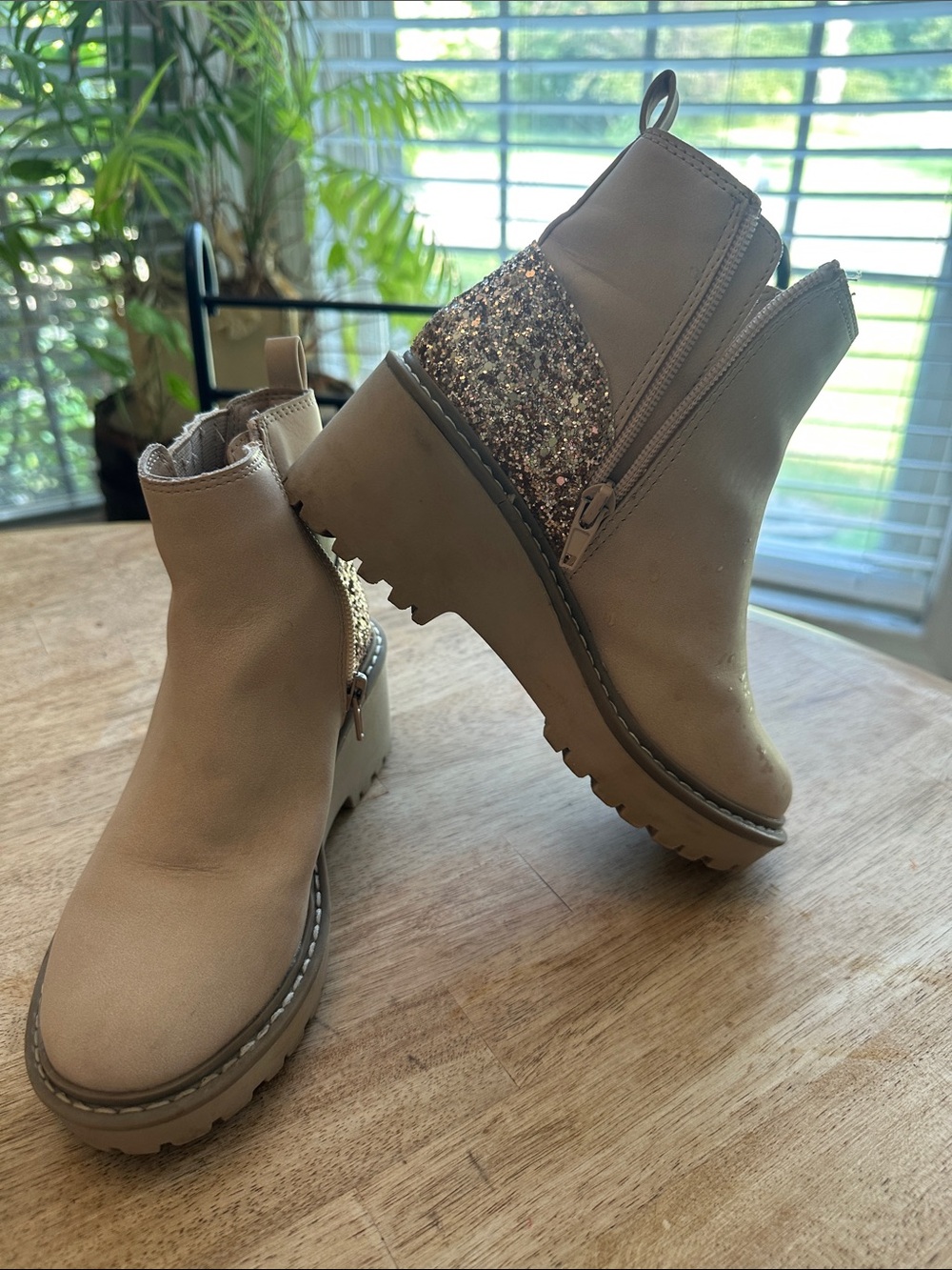 Dolce Vita Tan Chelsea Ankle Boots with Glitter Heel